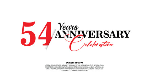54 year anniversary  celebration logo vector design with red and black color on white background abstract 