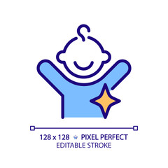 Child archetype pixel perfect RGB color icon. Psychoanalysis. Pattern of human behavior. Literature character description. Isolated vector illustration. Simple filled line drawing. Editable stroke