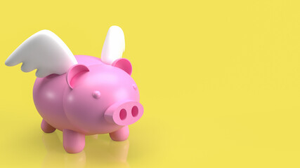 The Pink Piggy fly on yellow background  for saving or banking concept 3d rendering