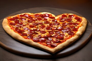 heart shaped pizza on a board