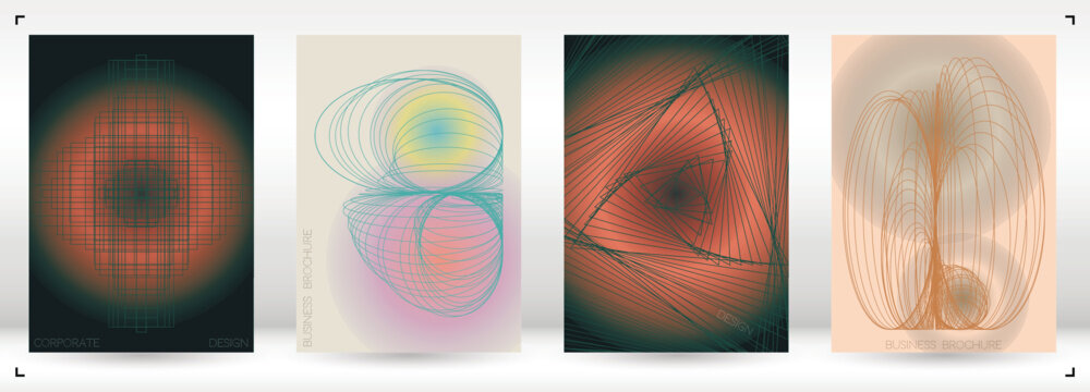 Minimal Minimal Geometric Vector Poster Design with Lines and Gradient Colorful Circles. Collection of Abstract Backgrounds for Covers, Flyers, Templates, Booklets, Cards, Brochures, Branding, etc.