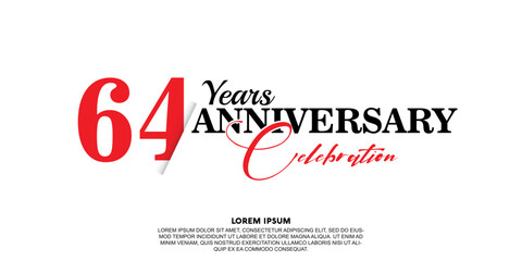 Fototapeta na wymiar 64 year anniversary celebration logo vector design with red and black color on white background abstract 
