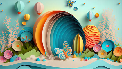 Springtime themed, Easter Concept, Desktop Background, brightly colored, pastel, ai generated