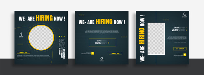 We are hiring job vacancy social media post banner design template. We are hiring job vacancy square web banner design. 