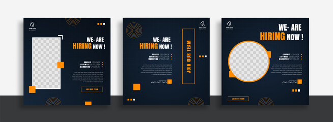 We are hiring job vacancy social media post banner design template. We are hiring job vacancy square web banner design. 