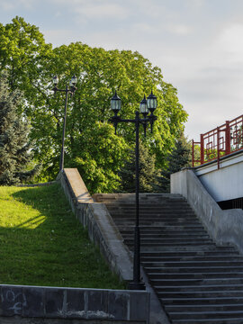 walkway with steps in the park. vacation and leisure background
