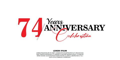 74 year anniversary  celebration logo vector design with red and black color on white background abstract 