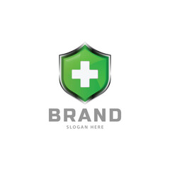 Medical and shield logo design isolated