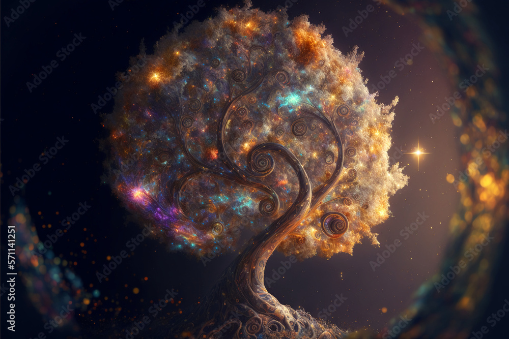 Wall mural the space tree of all life and existence, generative ai
