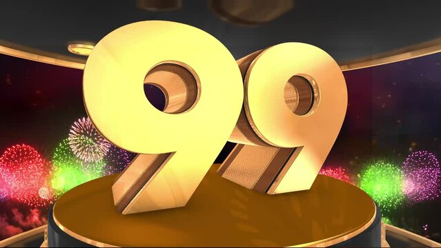 99th birthday animation in gold with fireworks background, 
Animated 99 years Birthday Wishes in 4K 
