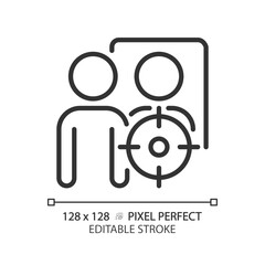 Self pixel perfect linear icon. Unity of conscious and unconscious. Archetype. Personality and reflection. Thin line illustration. Contour symbol. Vector outline drawing. Editable stroke