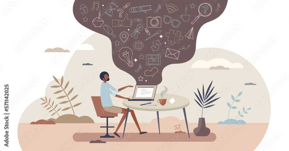 Poster blogging and creative content editor for online web blog tiny person concept, transparent background