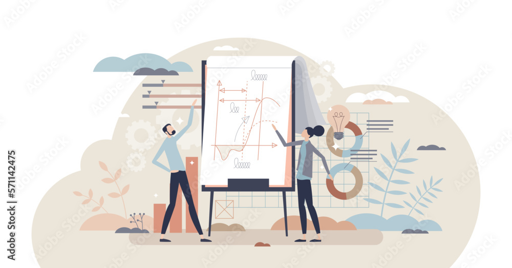 Poster project management courses and company data presentation tiny person concept, transparent background