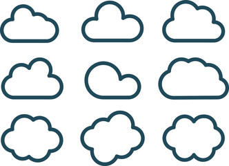 シンプルな雲のアイコンセット　線あり