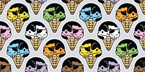 cat seamless pattern kitten ice cream cone calico vector breed neko cartoon pet gift wrapping paper tile background repeat wallpaper animal doodle illustration scarf isolated design © CNuisin