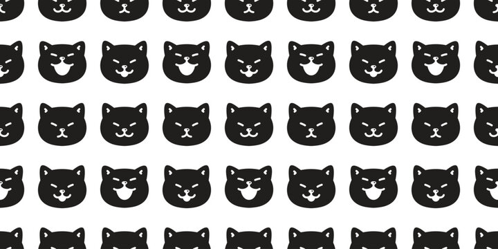 cat seamless pattern kitten face calico head vector breed black neko pet cartoon gift wrapping paper tile background repeat wallpaper animal doodle illustration scarf isolated design
