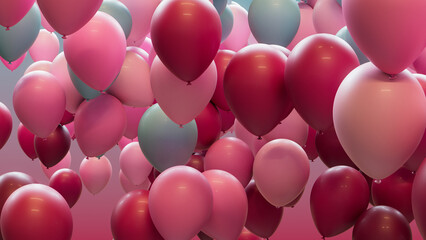 Contemporary Carnival Wallpaper, with Maroon, Pink and Duck Egg Blue Balloons. 3D Render.