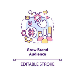 Grow brand audience concept icon. Attract new clients. Social media advertising goal abstract idea thin line illustration. Isolated outline drawing. Editable stroke. Arial, Myriad Pro-Bold fonts used