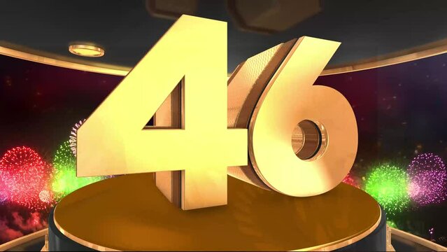 46th birthday animation in gold with fireworks background, 
Animated 46 years Birthday Wishes in 4K 
