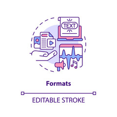 Formats concept icon. Content for page. Social media advertising benefit abstract idea thin line illustration. Isolated outline drawing. Editable stroke. Arial, Myriad Pro-Bold fonts used