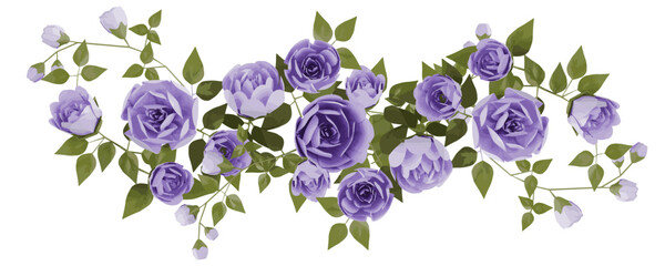 Fototapeta na wymiar Violet rose watercolor floral arrangement bouquet isolated on white background.Design for elements.
