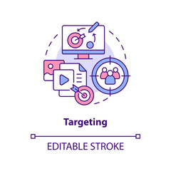 Targeting concept icon. Focus on audience. Social media advertising benefit abstract idea thin line illustration. Isolated outline drawing. Editable stroke. Arial, Myriad Pro-Bold fonts used