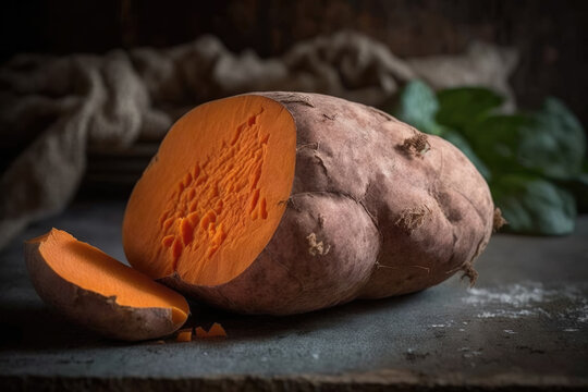 Premium Close up view of a Sweet Potato. Generative AI.
