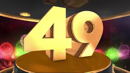 49th birthday animation in gold with fireworks background, 
Animated 49 years Birthday Wishes in 4K