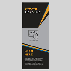 Simple Black Golden And Blue Standee Roll Up Banner Design