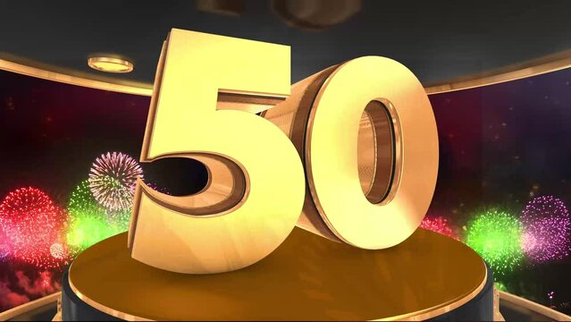 50th birthday animation in gold with fireworks background, 
Animated 50 years Birthday Wishes in 4K