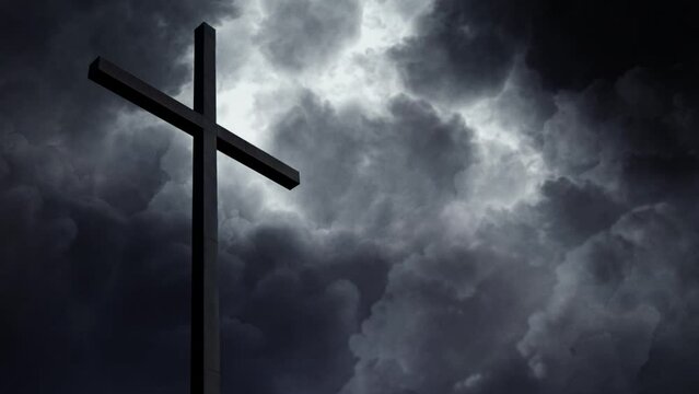 cross of jesus with storm clouds background.