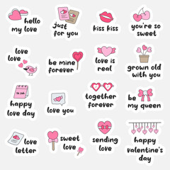 Collection of Happy Valentines day typography for greeting cards, gifts, stickers and bullet journal stickers, planner, scrapbook stickers design.