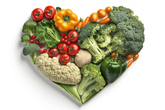 Heart shaped Fresh Vegetables detox diet and immune boosting food concept.