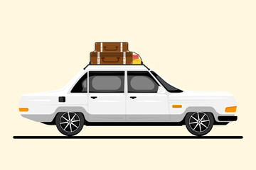 Personal car with travel luggage on isolated background, Digital marketing illustration.