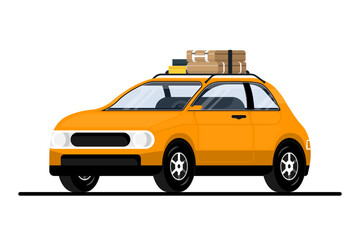 Personal two seat car with travel luggage on isolated background, Digital marketing illustration.