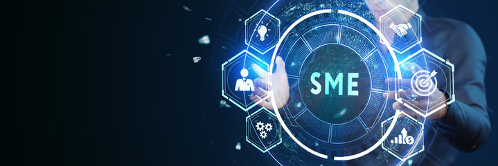 Business, technology, internet and network concept. Virtual screen of the future and sees the inscription: SME.