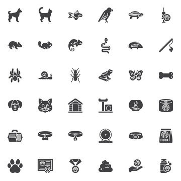 Pet animals vector icons set