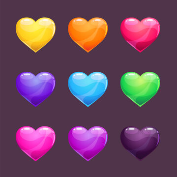 Shiny heart icon. Glossy hearts, vector icons