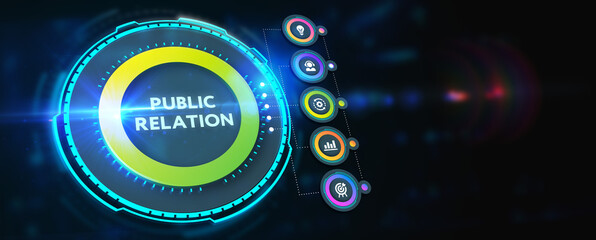 PR Public relation management. Business, Technology, Internet and network concept. 3d illustration