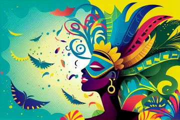 Schapenvacht deken met foto Carnaval Brazil Carnival Latin Woman Wear Bright Costume Traditional Rio Party Flat Bright Illustration with Place for Text. Banner, Flyer or Poster Template. Generative Ai.