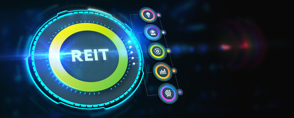 REIT Real estate investment fund ETF Financial stock market. Business, technology, internet and networking concept. 3d illustration