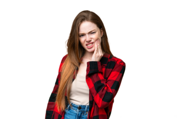 Young pretty woman over isolated chroma key background with toothache