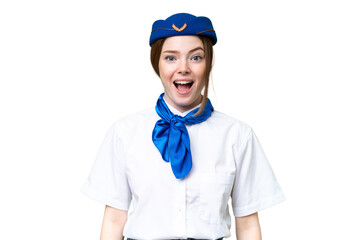 Airplane stewardess over isolated chroma key background with surprise facial expression
