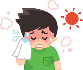 熱中症　日射病　暑さに耐える若い男性