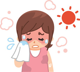 熱中症　日射病　暑さに耐える若い女性