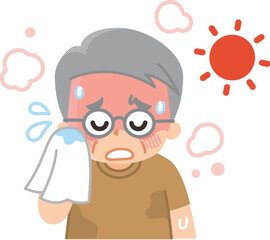 熱中症　日射病　暑さに耐えるシニア男性