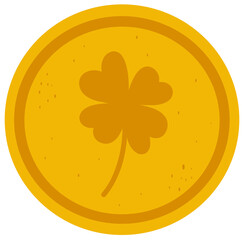 Lucky Gold Coin with Four-Leaf Clover