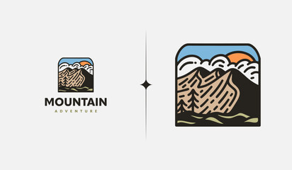 Mountain hill adventure explore monoline. Universal creative premium symbol. Vector sign icon logo template. Vector illustration