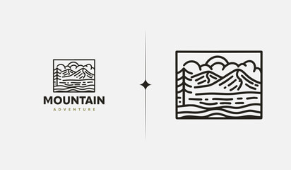 Mountain hill adventure explore monoline. Universal creative premium symbol. Vector sign icon logo template. Vector illustration