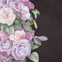 Vintage floral textured background. Lilac and roses crapbooking paper.